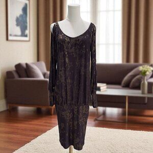Venus Brown‎ Metallic Cold Shoulder Dress Small Coquette Fall Party Softcore